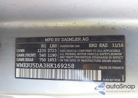 2017 Smart Fortwo from USA, damaged, VIN WMEFJ5DA3HK169258